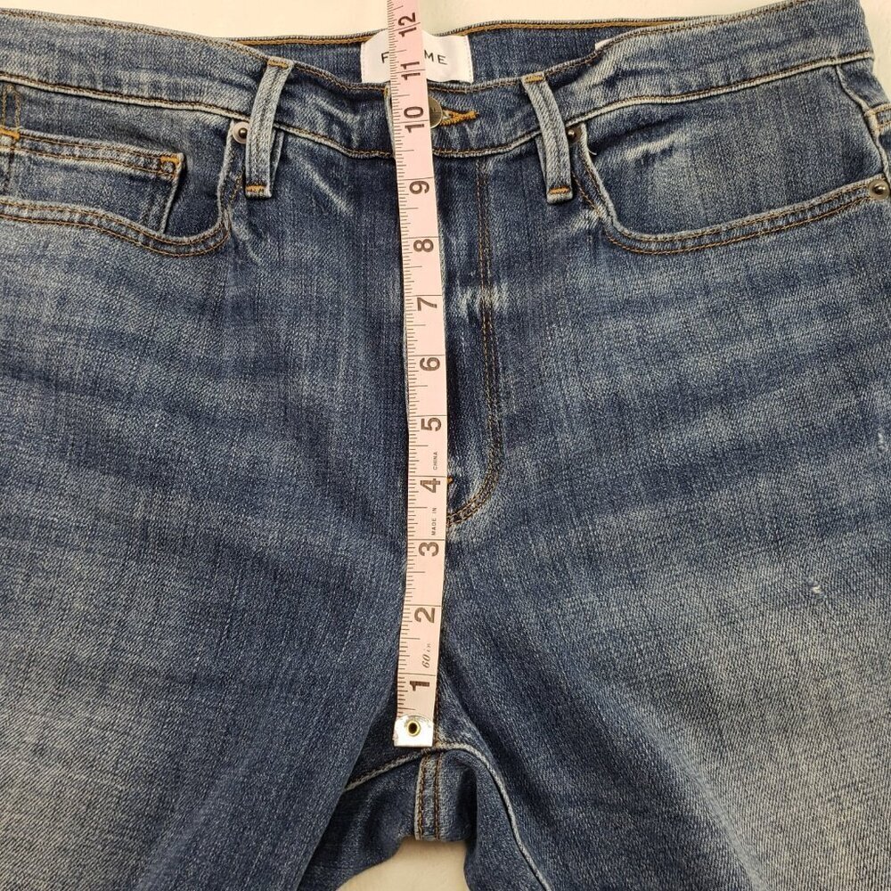 Frame Le Beau Straight Jean Womens 28 Blue Medium Wash Distress Ankle High Rise - Picture 10 of 11